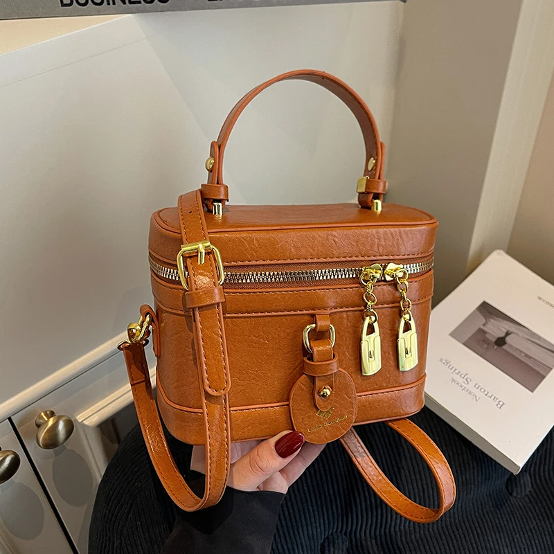 

Fashion Box Lipstick Bag Women Handbag Designer Mini Small Square Shoulder Crossbody Bag Ladies Brown Coffee Pu Leather Bag