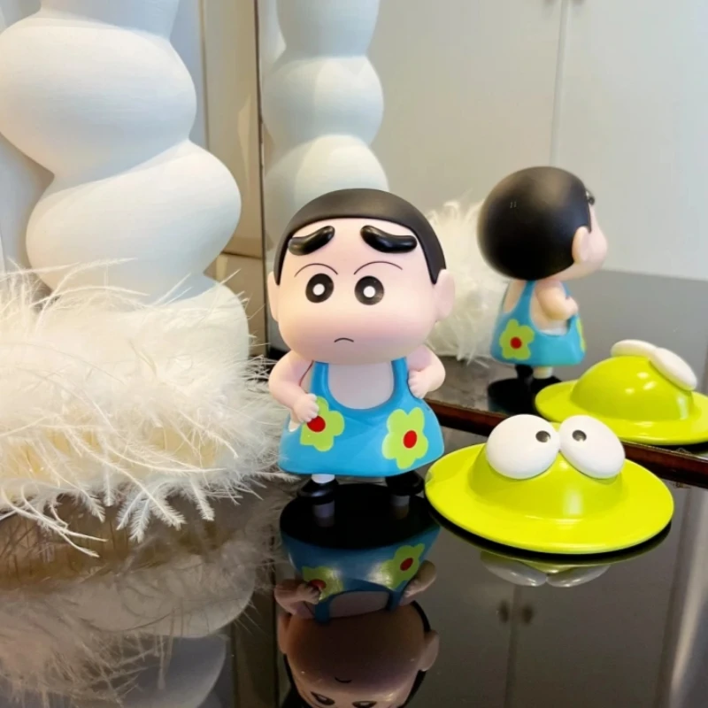 New 10cm Crayon Shin-Chan  Design Summer Cross Waist Swimsuit Frog Hat Cartoon Anime Peripheral Doll Figurine Model Desktop Toy