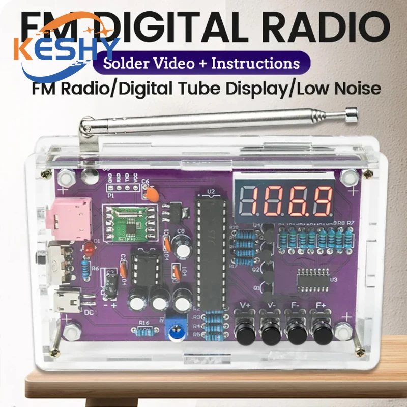 DIY FM Radio Electronic Kit Adjustable Frequency 87-108MHz Digital Display DIY Soldering Project Practice Solder RDA5807S