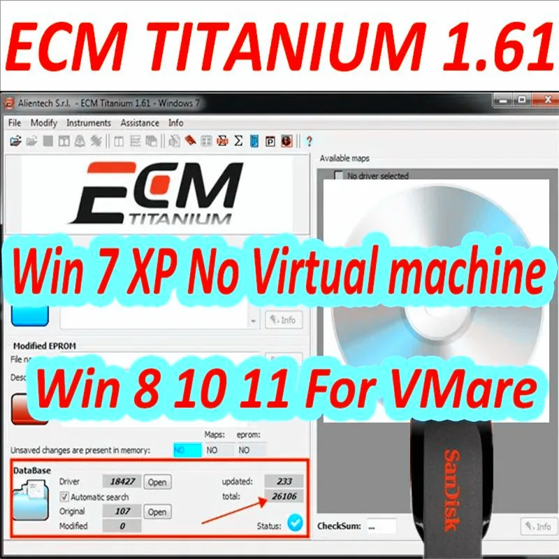 

Auto Repair Software ECM TITANIUM 1.61 with 26000+Driver ECM 18259+Drivers for Ecu Tool Link/CD /USB Windows 7/10