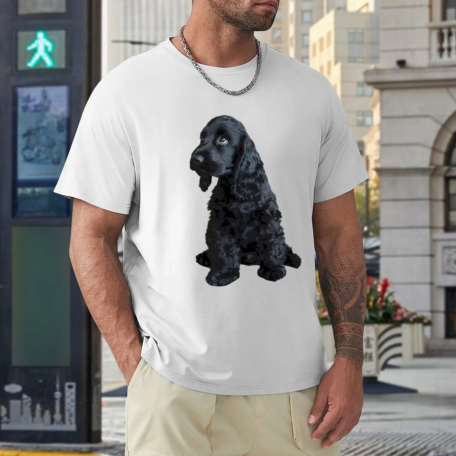 English Cocker Spaniel Cute Black Puppy Dog T-Shirt Short sleeve tees T-shirt men