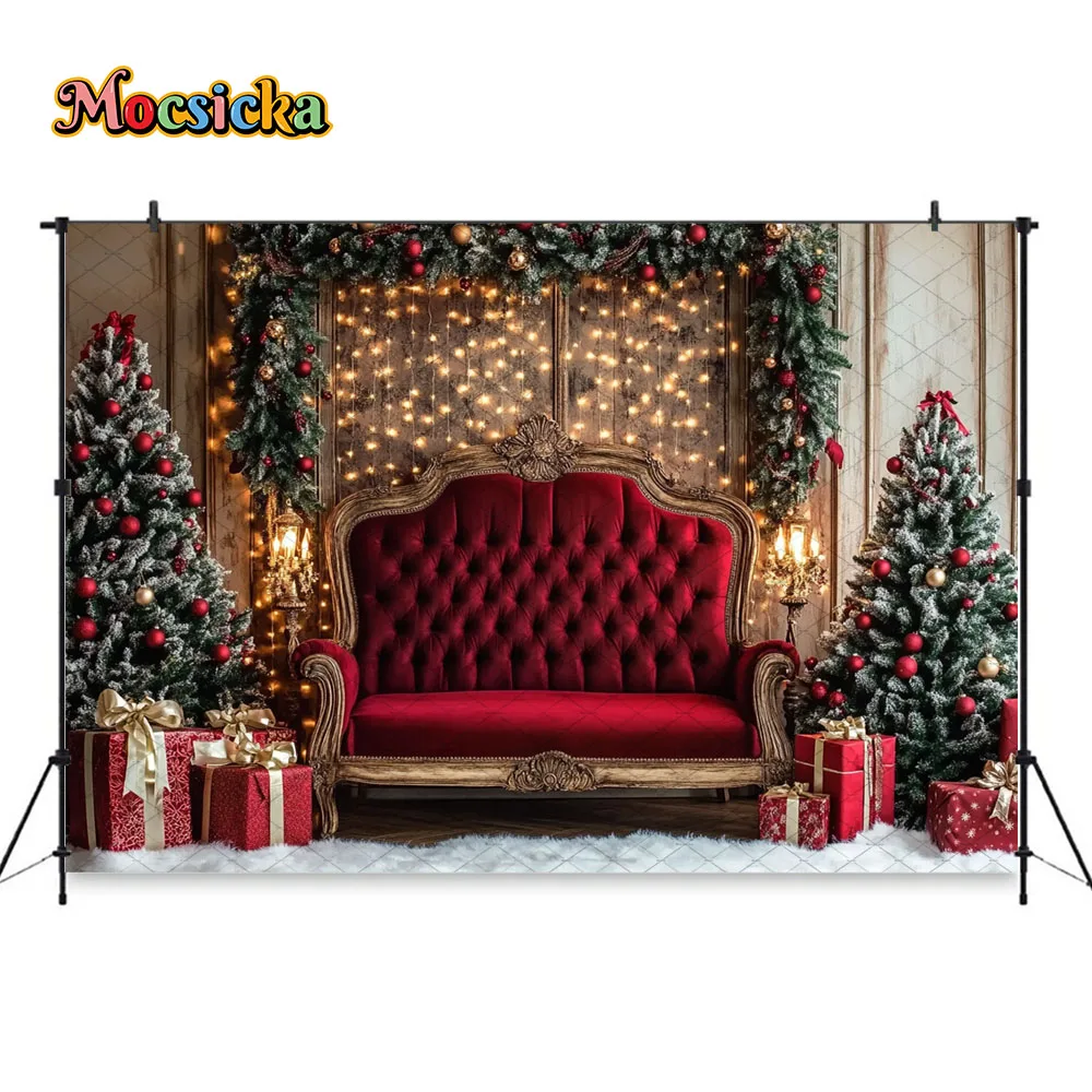 Mocsicka الأحمر عيد الميلاد اللوح الأمامي خلفية التصوير الفوتوغرافي غرفة الشتاء بريق شجرة عيد الميلاد هدية خلفية الاطفال الأسرة استوديو الصور