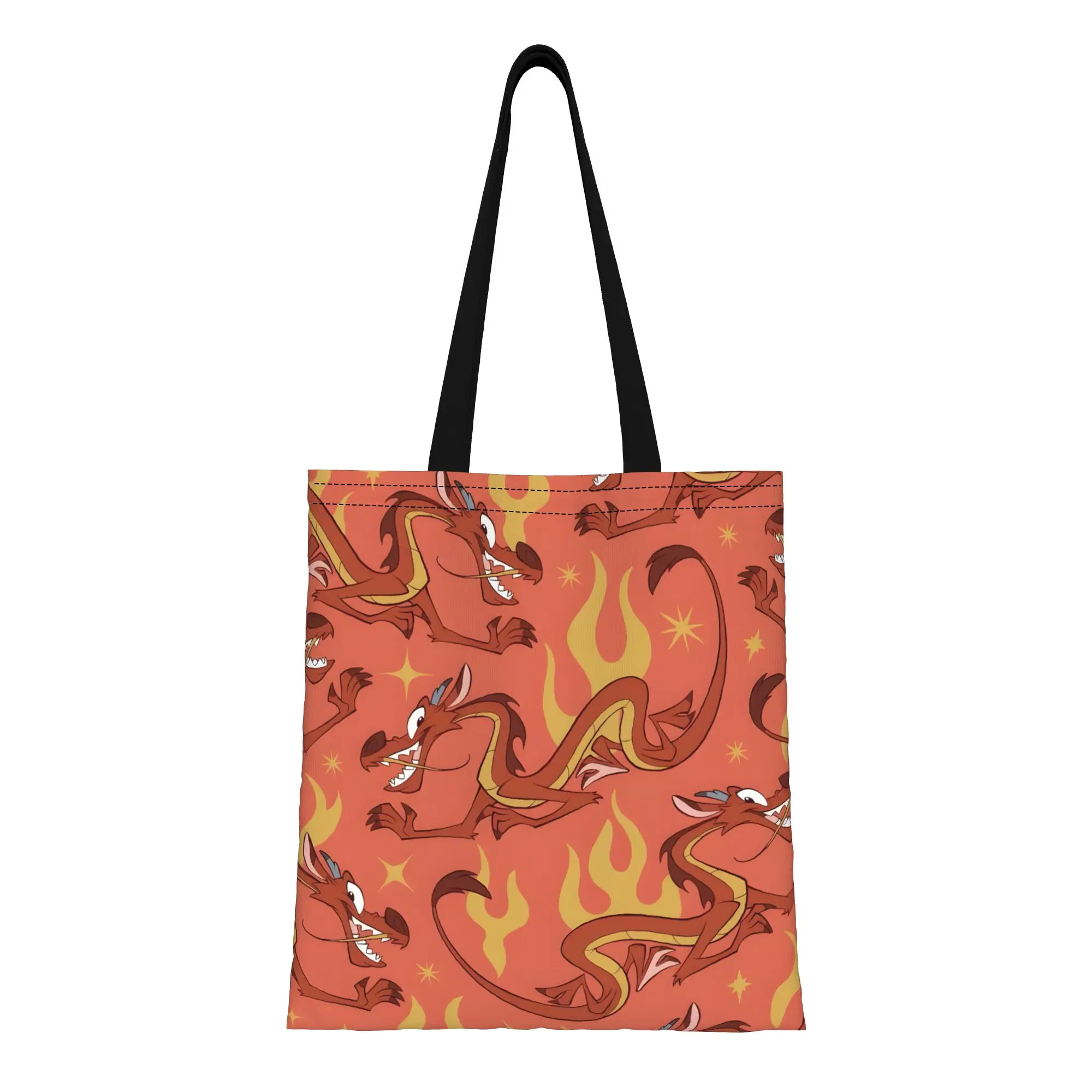 

1PC fire Tote Bag with Fixed Shoulder Straps Unlined No Closure Mulan Mushu Handbag Versatile Tote