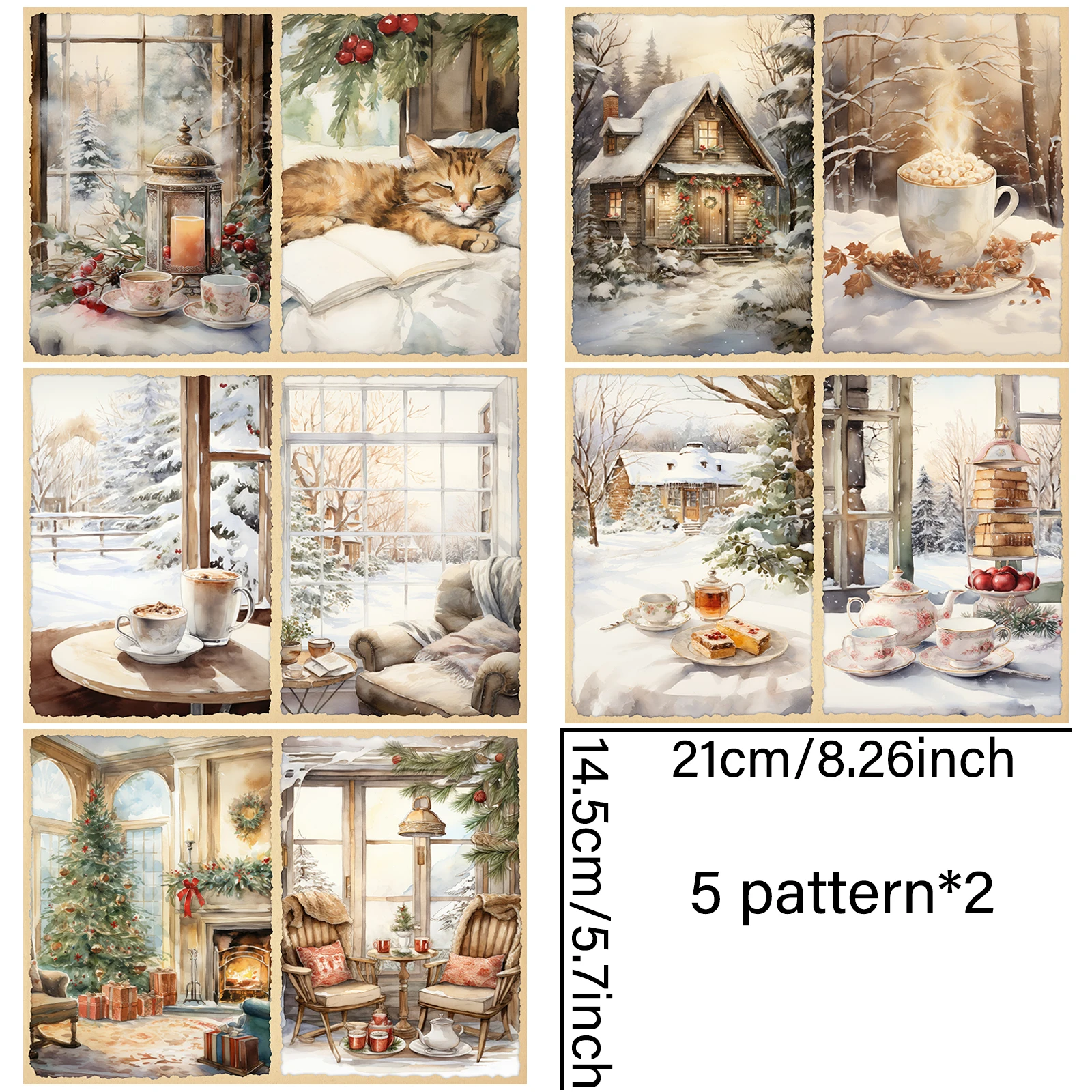 10 Sheets A5 Size Christmas Cat Afternoon Tea Background Vintage Grunge Journal Planning Scrapbooking
