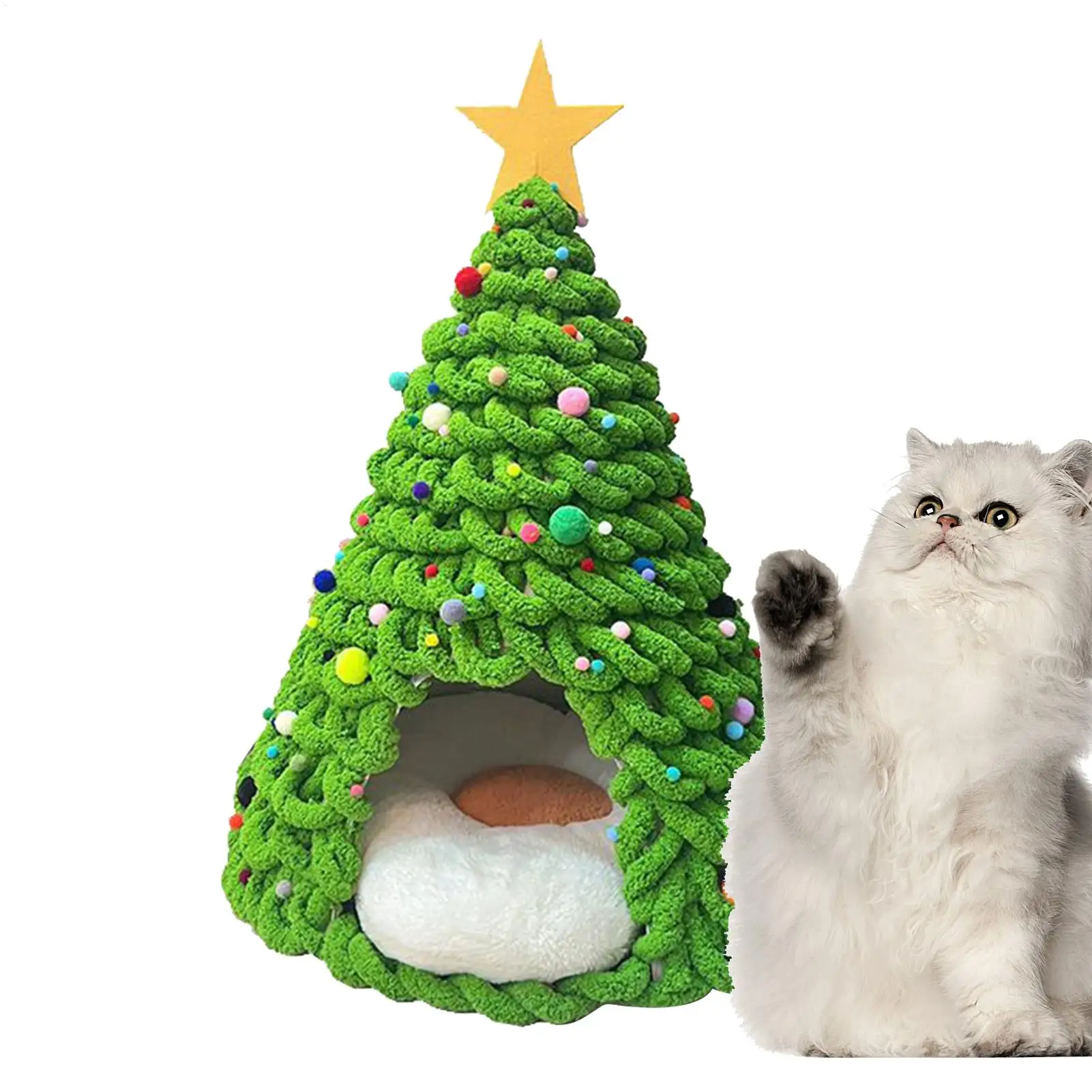 

Christmas Tree Cat House Tent Cave House Kitten Cave Beds Material Set for Family Friends Enthusiast Indoor Outdoor Home Pets
