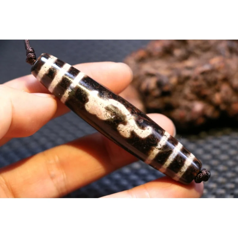 

Energy Tibetan Old Agate Cinnabar Dots 2 Ruyi Hook Long dZi Bead Amulet Pendant