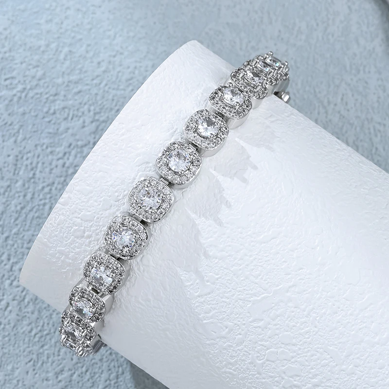 

European Luxury Fashion Hip Hop Jewelry Platinum Plated Square AAA cubic zirconia Link Chain Bracelet