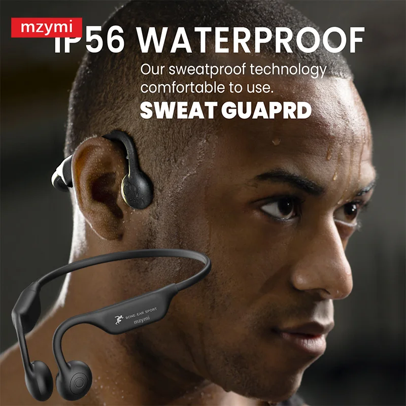 mzymi A18 Bone Conduction Earbuds Neckband Wireless Bluetooth5.3 Earphone TWS Over Ear Headphone IP56 Waterproof Sport Headset