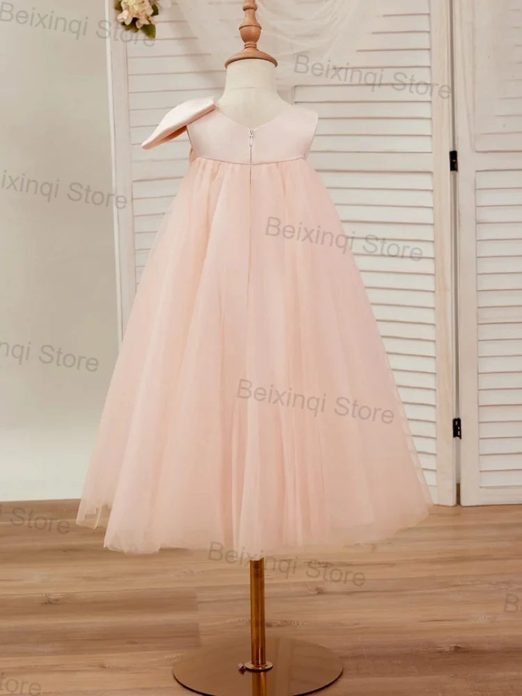 Girl Baby Christening Dress Pink Tulle High Waist Satin Long Skirt Low Price Direct Selling Kids Communion Birthday Ball Gown