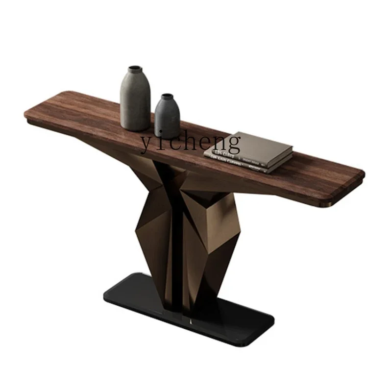 

ZC Black Walnut Wooden Hallway Table Villa Foyer Artwork Series Furniture Modern Minimalist Console Tables