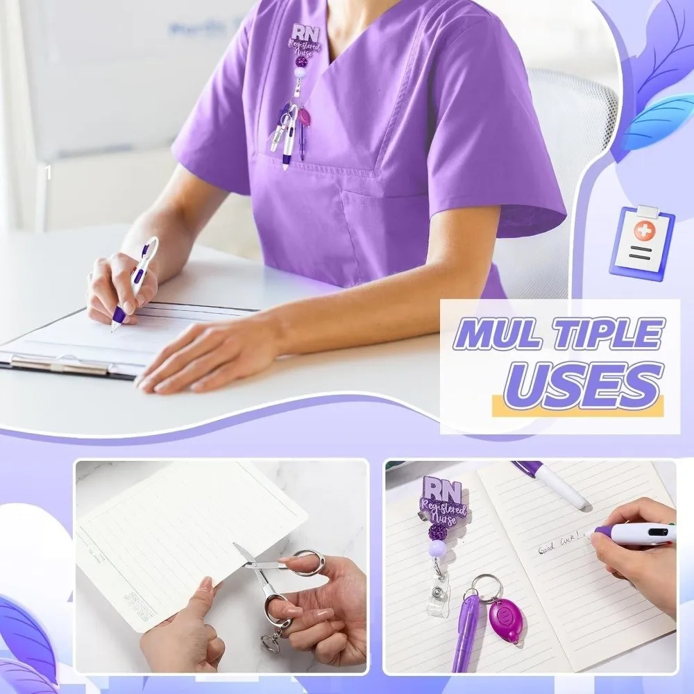 Nuevo paquete de bolígrafos retráctil para enfermera, llavero con cordón portátil, conjunto de insignias para enfermera, carretes de insignia de identificación duraderos, Clip para insignia de enfermera, regalo