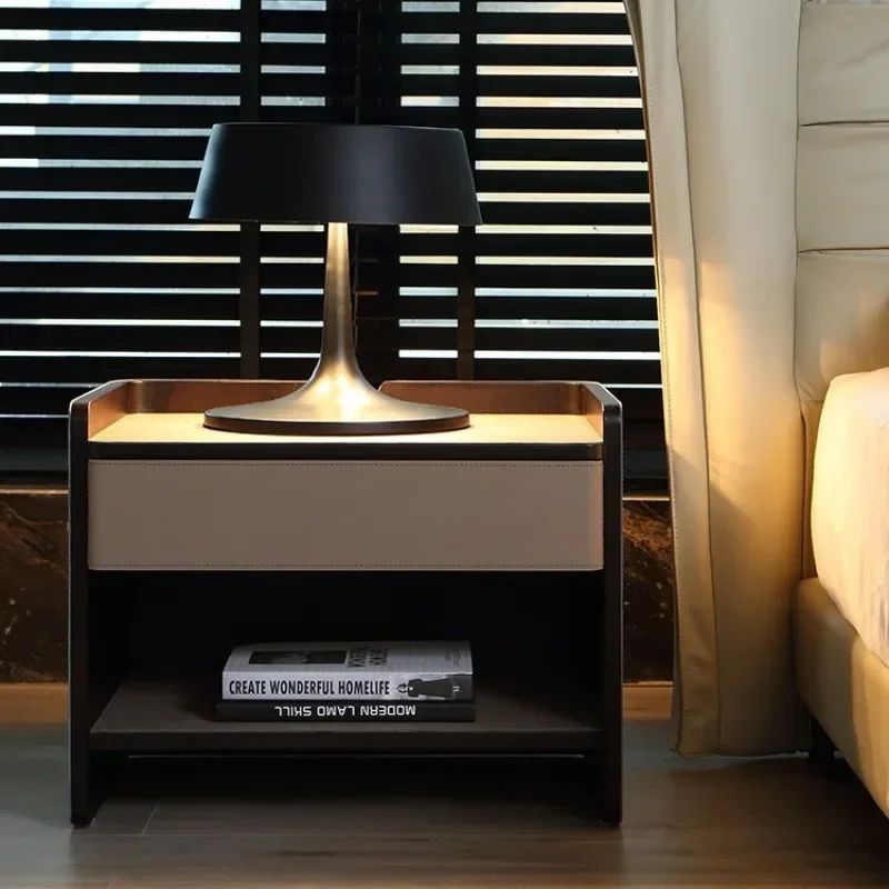 Minimalist Saddle Leather Bedside Table Bedroom Storage Side Table Simple Design Nightstand for Living Room