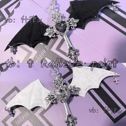 Handmade Gothic Devil Bat Wings Cross Love Pendant Large Necklace