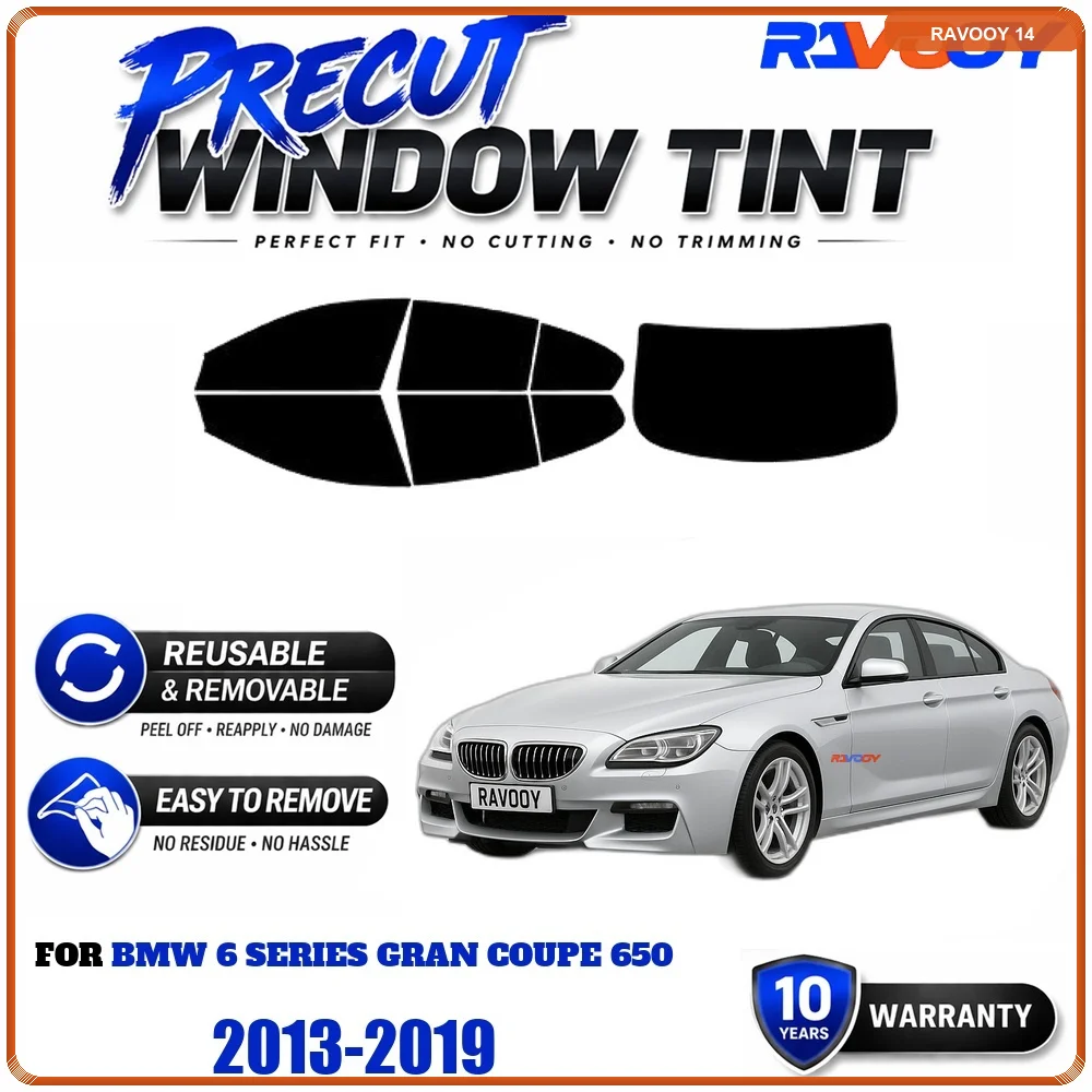 RAVOOY Precut Window Tint, Reusable Removable EPU Film, Custom Fit for Bmw 6 Series Gran Coupe 650 2013-2019, UV Heat Protection