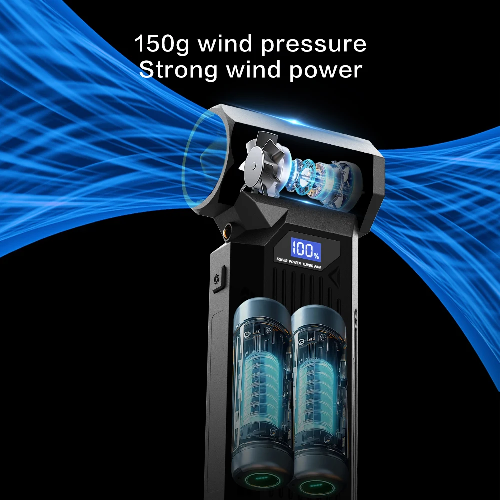 منفاخ توربو كهربائي 110KRPM، تدفق هواء 4 سرعات + ضوء LED، تصميم شحن سريع USB، أداة تنظيف شق الكمبيوتر/السيارة