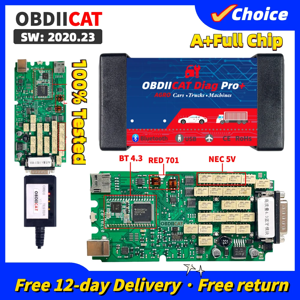 OBDIICAT Diag Pro+ Multidiag TCS PRO Single PCB For Cars Trucks Diagnostic Tool 2021.11 /2023.23 Keygen Bluetooth OBDII Scanner