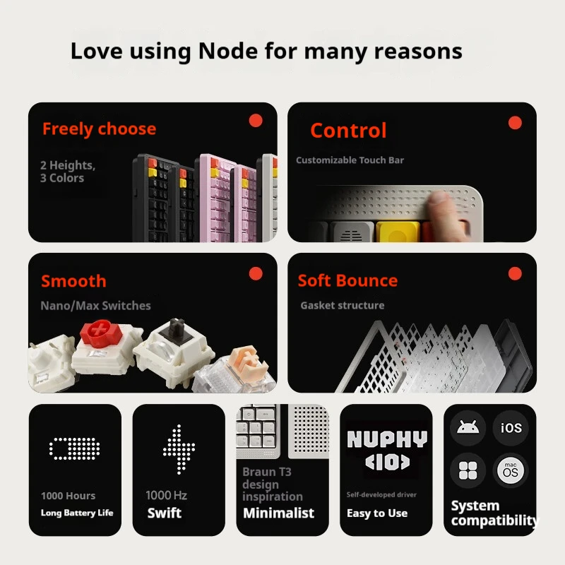 NuPhy Node 100 Wireless Mechanical Keyboards Custom Nano/ Max Switch Dual-Color PBT Keycaps Bluetooth Office&Gaming Keyboards PC