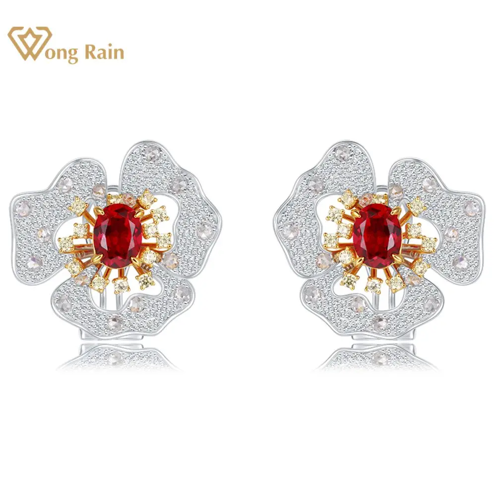 

Wong Rain Vintage 100% 925 Sterling Silver Simulated Moissanite Ruby Gemstone Wedding Stud Earrings Cocktail Fine Jewelry Gifts