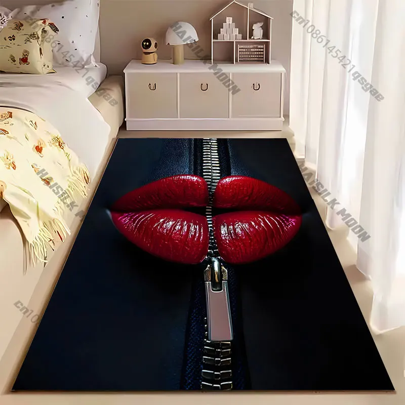 Red lips zipper contrast bold carpet Yoga living room room decor children's crawling mat doormat area rug games mat