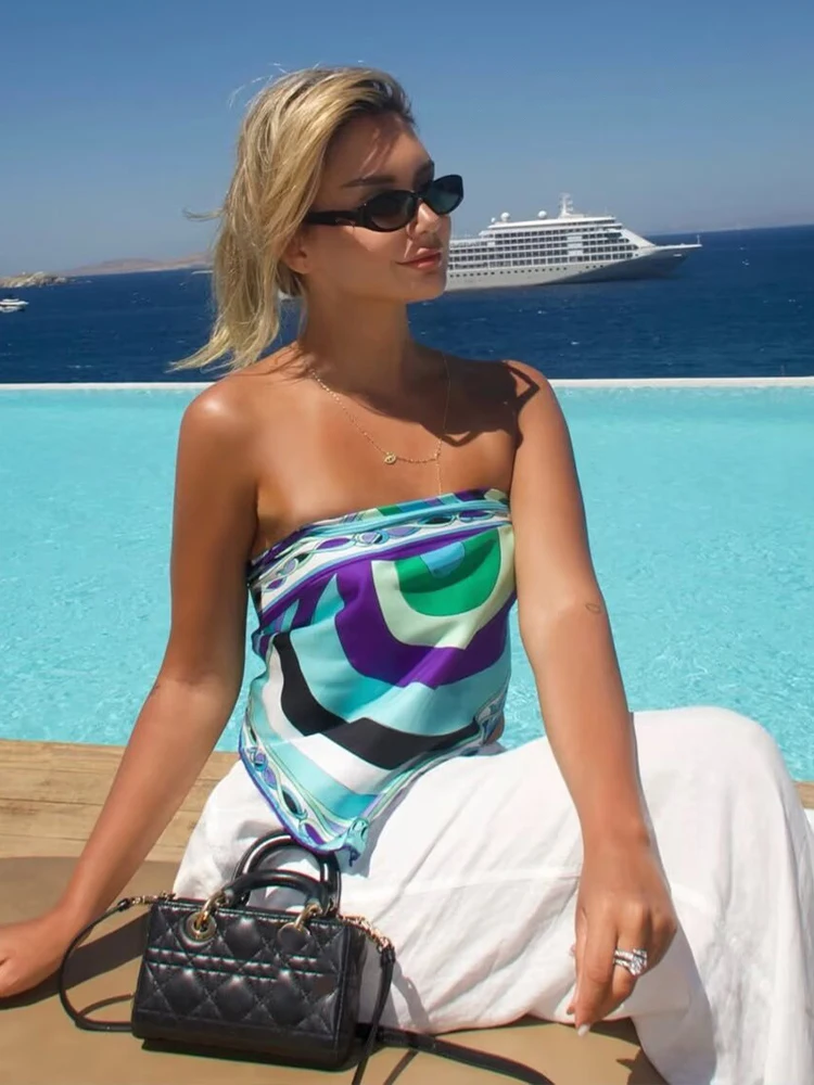 

HH Women Fashion Bohemian Printed Skirt Set Crew Neck Vintage Irregular Position Top+High Waist Large Wide Casual Long Skirt