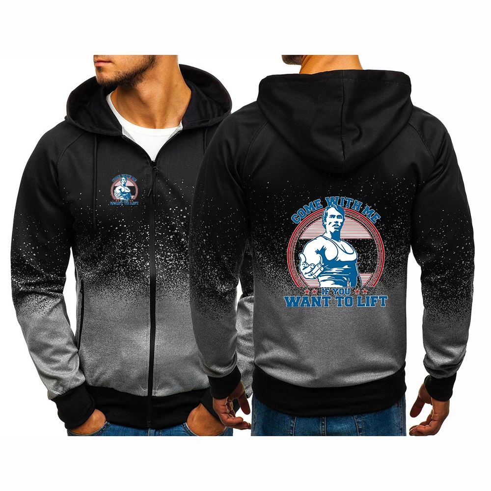 Come with Me If You Want To Lift Spring Autumn Print Popular Gradient Color Jackets Sweatshirt Men's Zipper Coats Hoodies