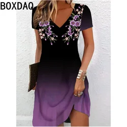 Abito elegante Vintage con stampa 3D abito donna manica corta Casual allentato a-line Big Size 5XL 6XL abito graduale Vestidos De Mujer