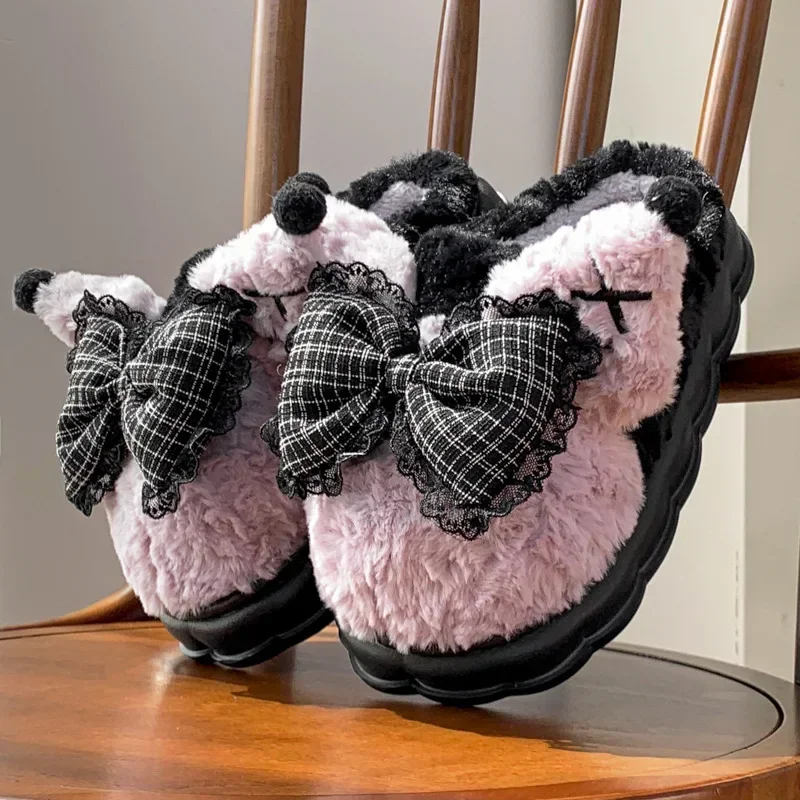 

New Pattern Women's Plush Slippers Women Bow Warm and Soft Slipper Women Thick Winter Indoor Cotton Shoes Women Toe Wrap Slipper