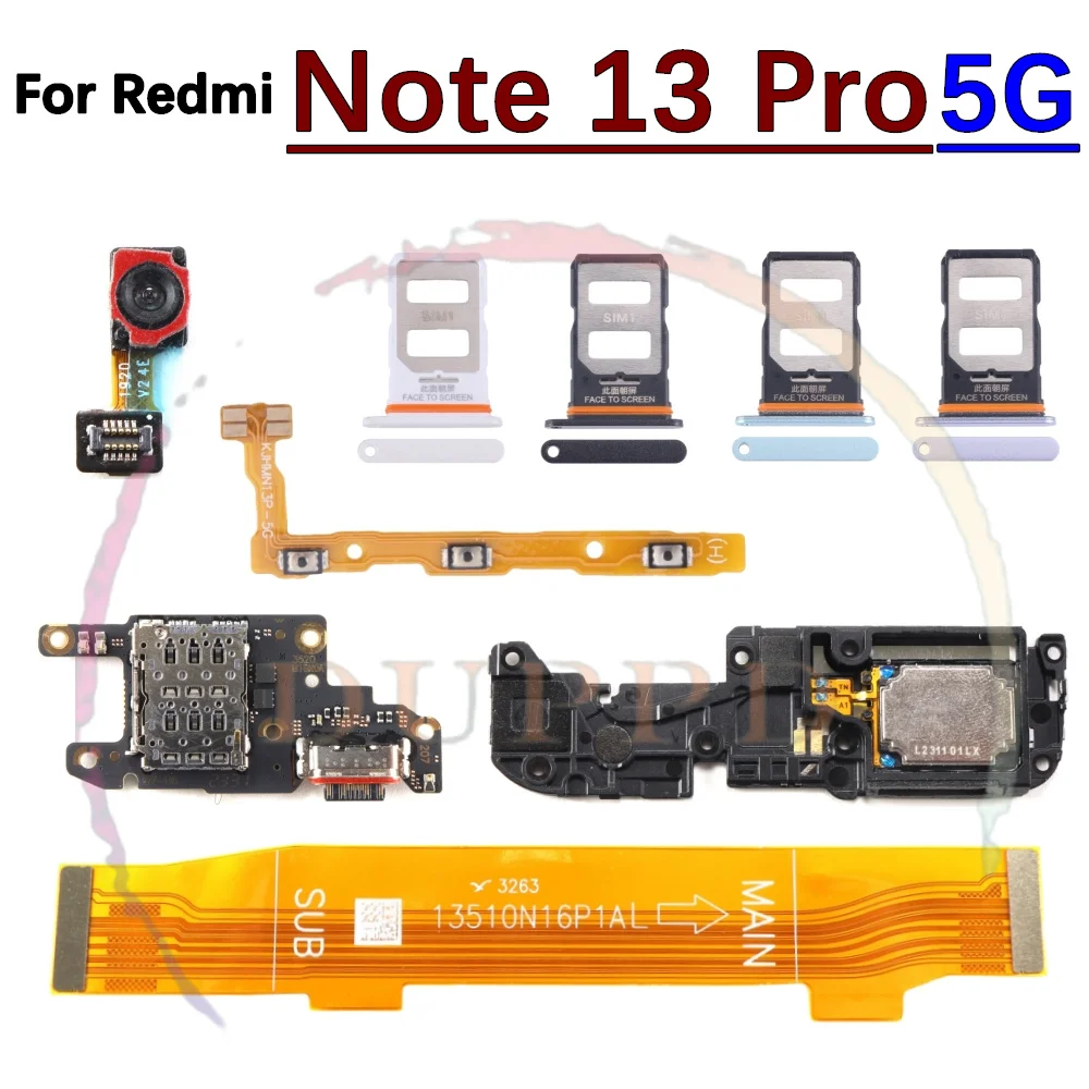 LoudSpeaker Earpiece Speaker SIM Charging Port Board For Xiaomi Redmi Note 13 Pro 5G Fingerprint Sensor Power Volume Flex Cable