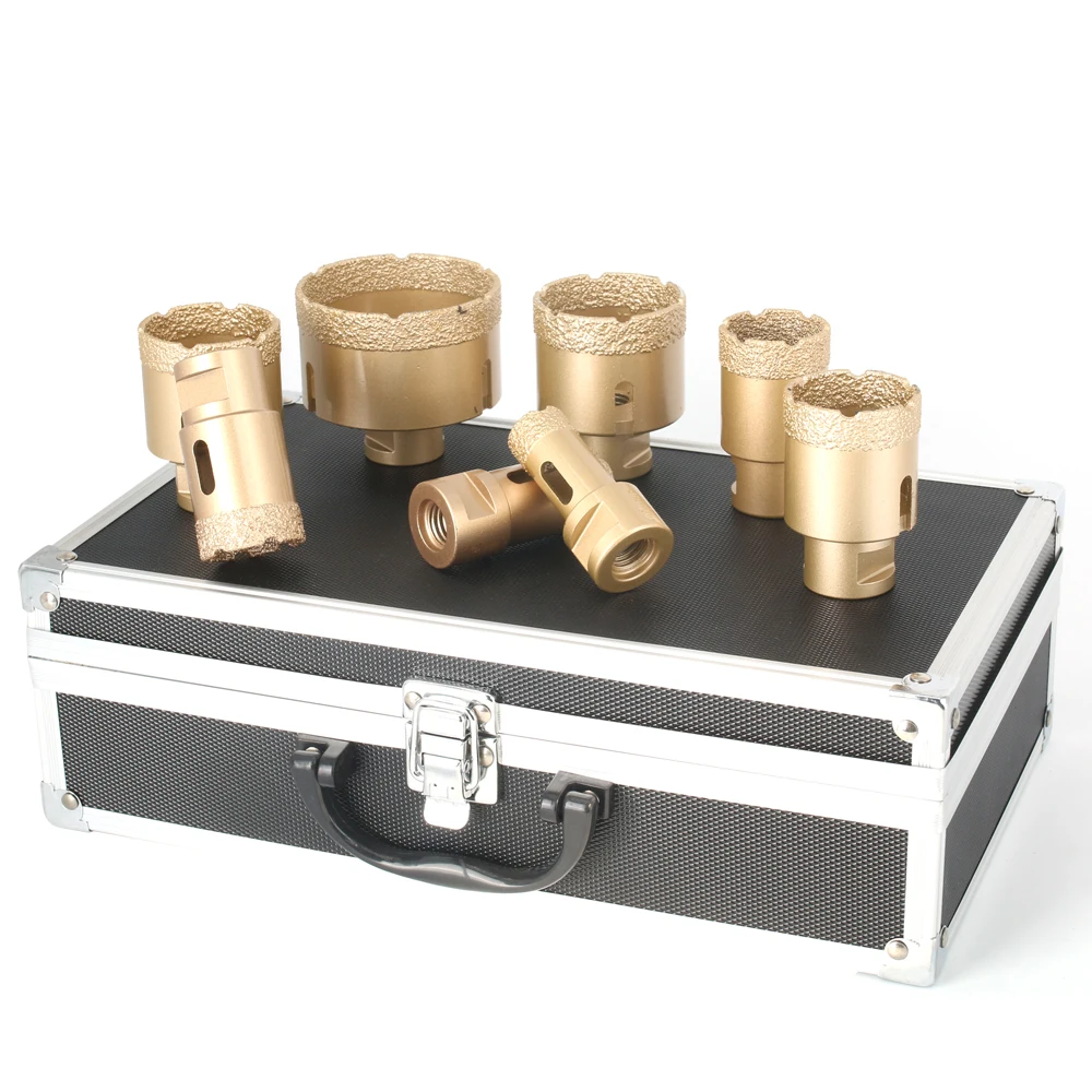 M14 Thread Diamond Dry Vacuum Brazed Drilling Core Drill Bits Set Porcelain Cup Saw Tiles Marble Hole Saw Tool High-end Suitcase