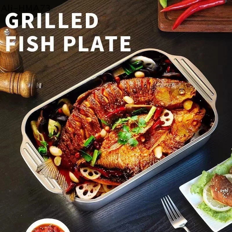 

Deep Baking Sheet Stainless Steel Roasting Pan Non-Stick Grilling Trays Roast Fish Plate Dish Kitchen Baking Tools