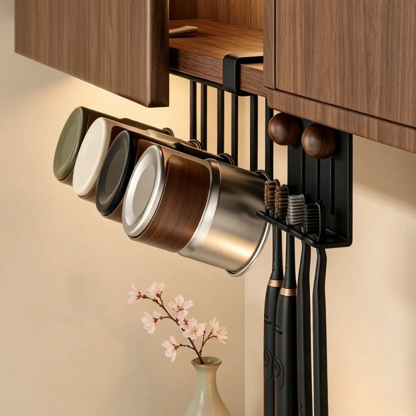 1PC Metal Electric Toothbrush Holder No Drill Wall Mounted Bathroom Storage Shelf Cup Rack For Mirror Cabinet