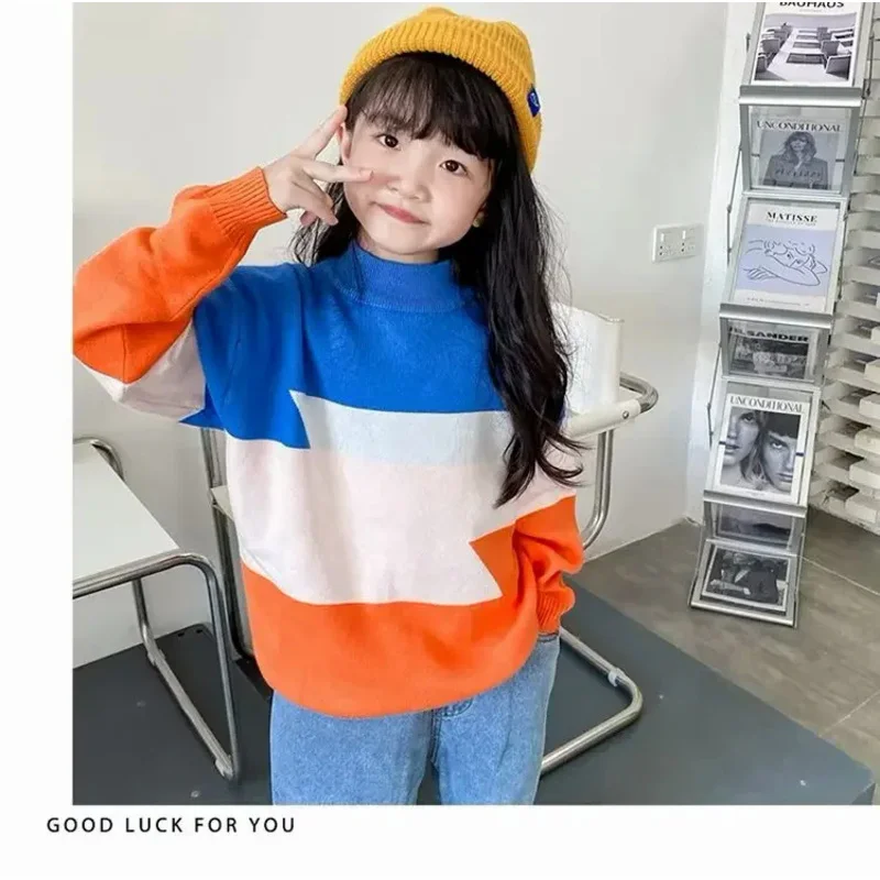 

Kids Winter Clothes Knitted Christmas Sweater for Girl Children's Pullover Patchwork Fall Teen Autumn 8 9 10 11 12 13 14 15 Year