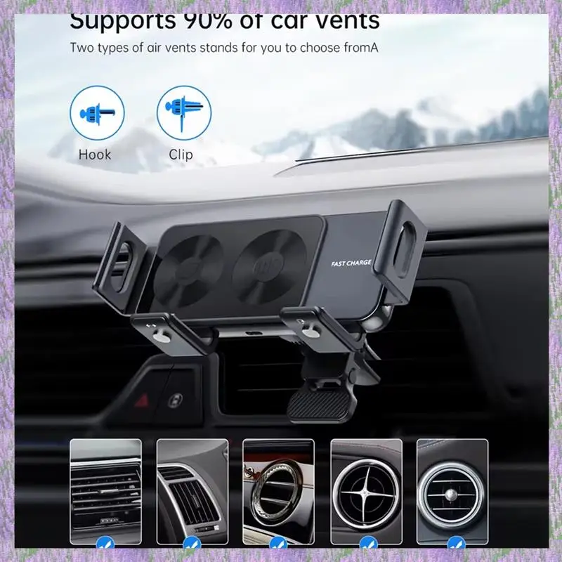 

2025 New-15W Wireless Car Charger Mount Holder For Samsung Galaxy Z Fold5 S23 Ultra Auto Clamp Fast Charger For Iphone 15 Pro