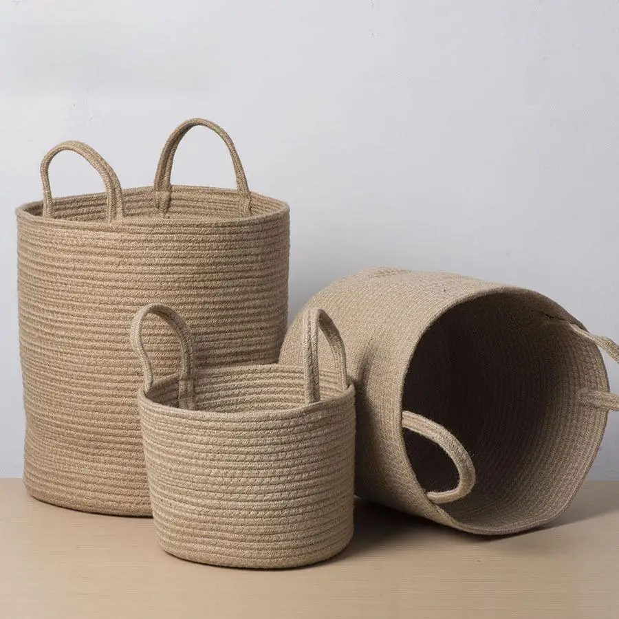 

Wicker Basket Hand-woven Storage Basket Rope Woven Deep Foldable Storage Laundry Basket Toy Sundries Storage Basket