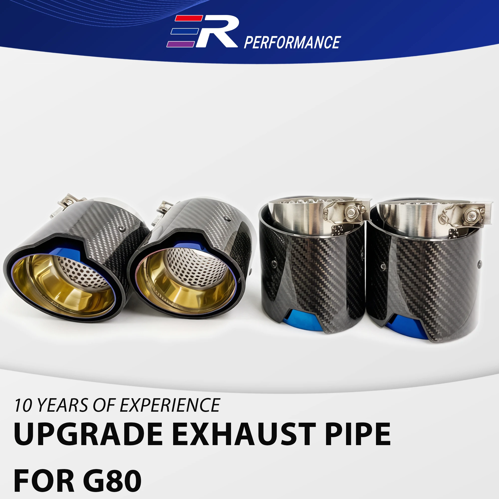 4 Pieces ER Real Carbon Fiber 105mm Out Pipes Exhaust Blue Modified Cars Accessories Tail Muffler Pipe Tips Fit For BMW G80