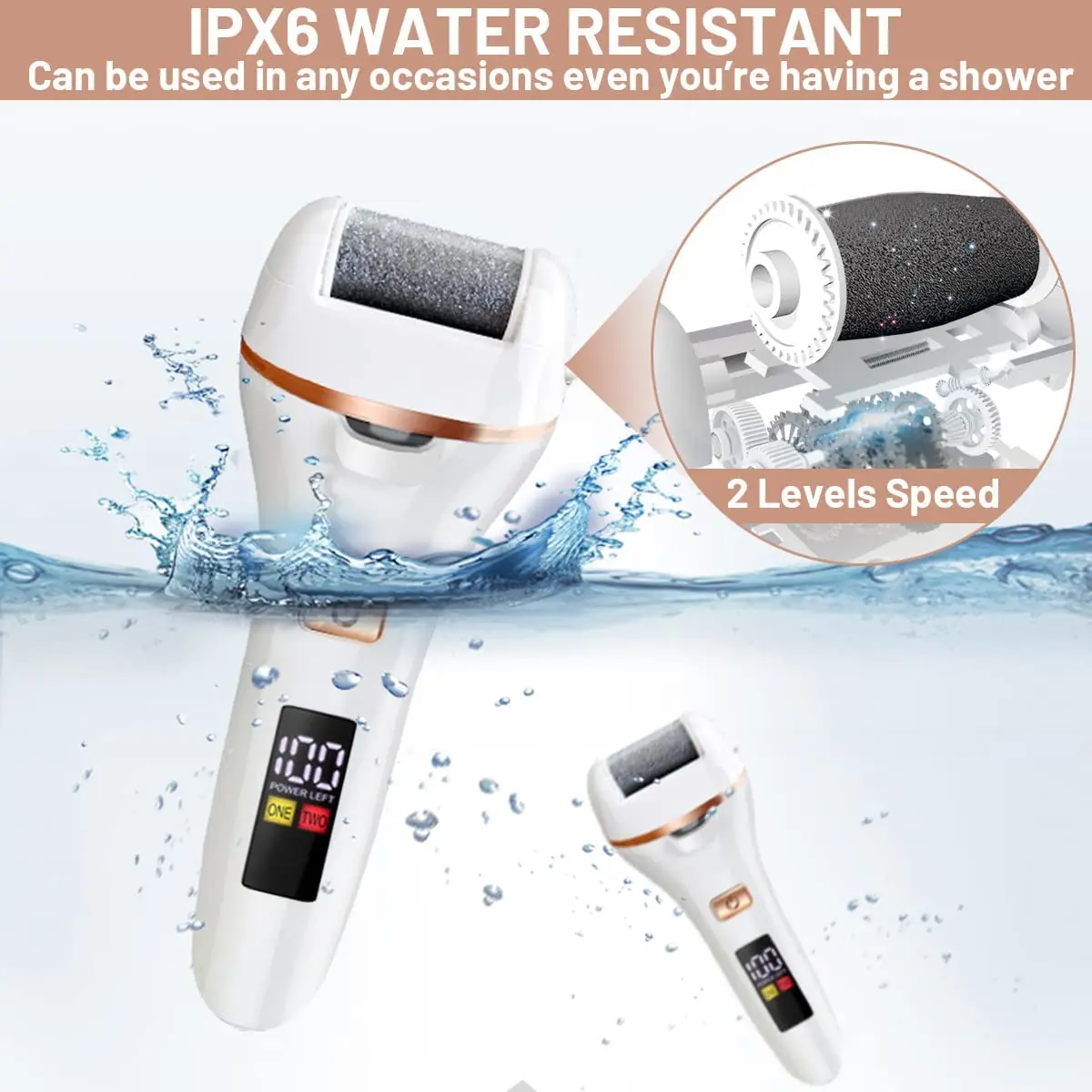 Waterproof Charged Electric Foot File for Heels Grinding Pedicure Tools Professional Foot Care Tool Dead Hard Skin Callus USB