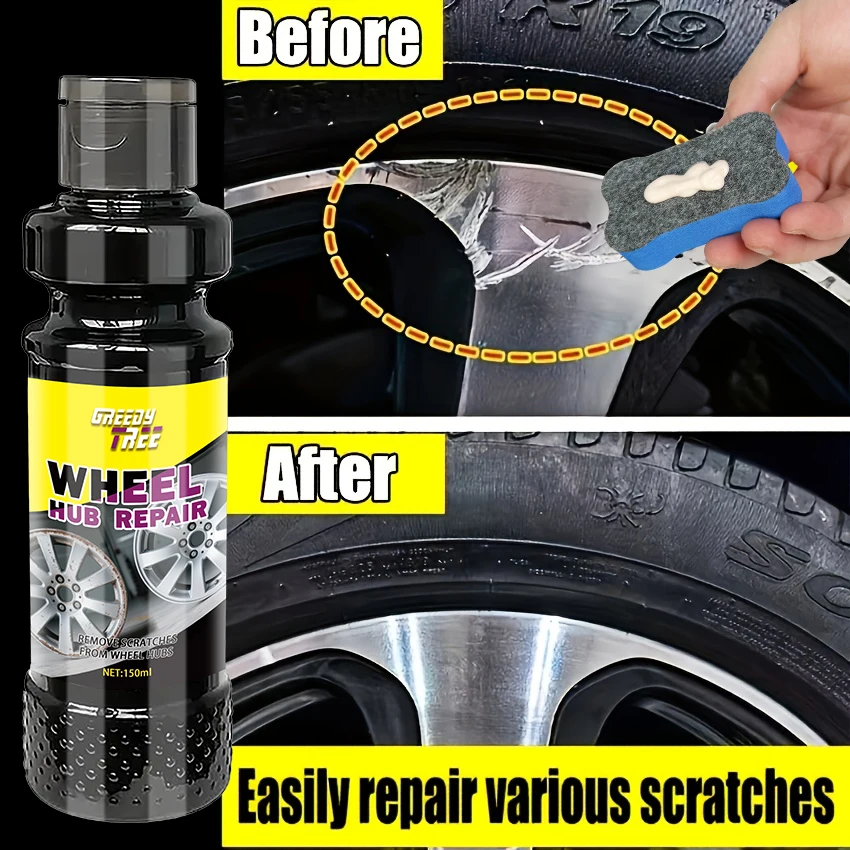 Automobile Wheel Hub Scratch Repair Polishing Set, Including Sponge, Wheel Hub Scratch Remover, Oxidation Rust Inhibitor