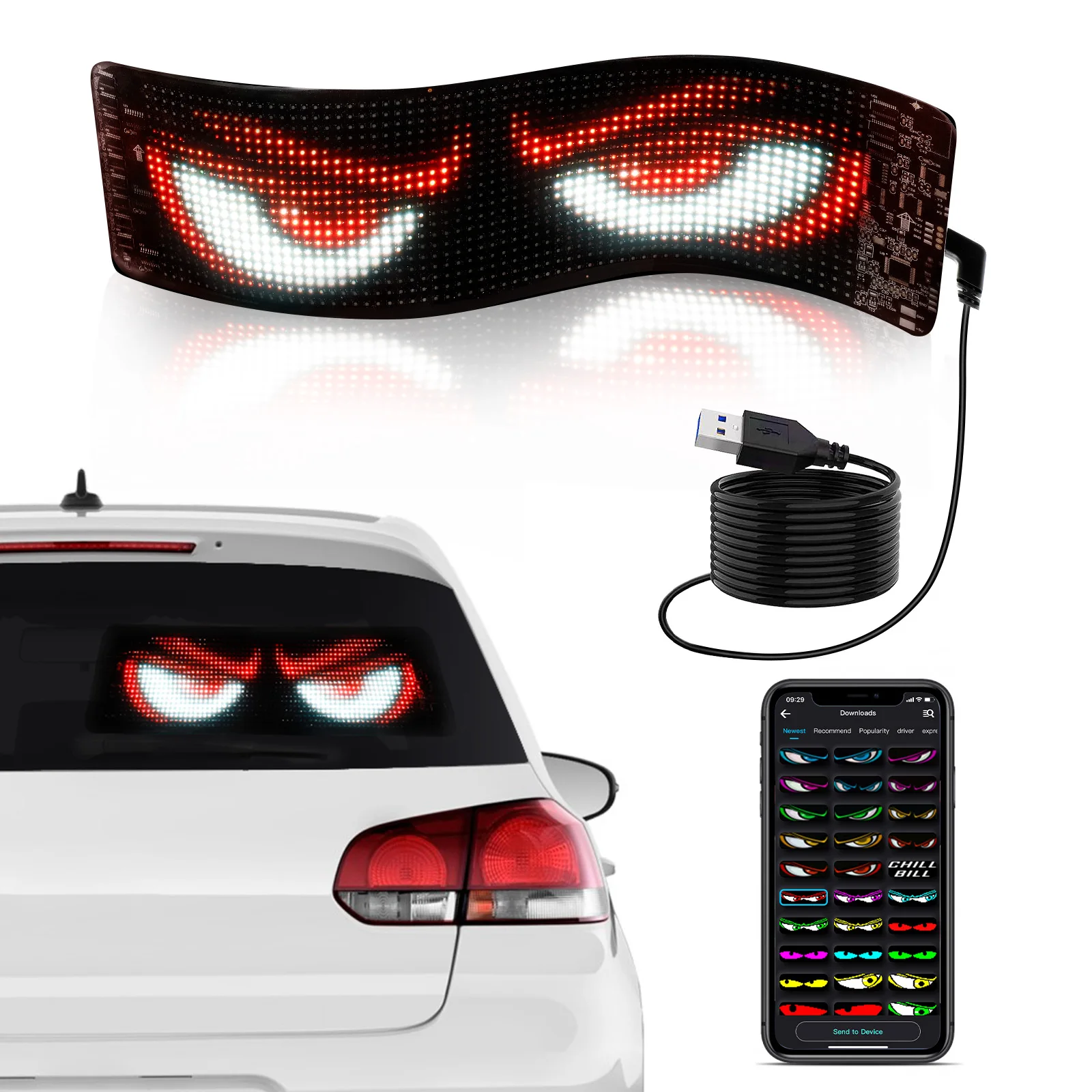 

Devil Eyes Light for Car LED Sign Custom Programmable DIY Dynamic Animated Display Demon Eye for Truck Windshield Window APP Con