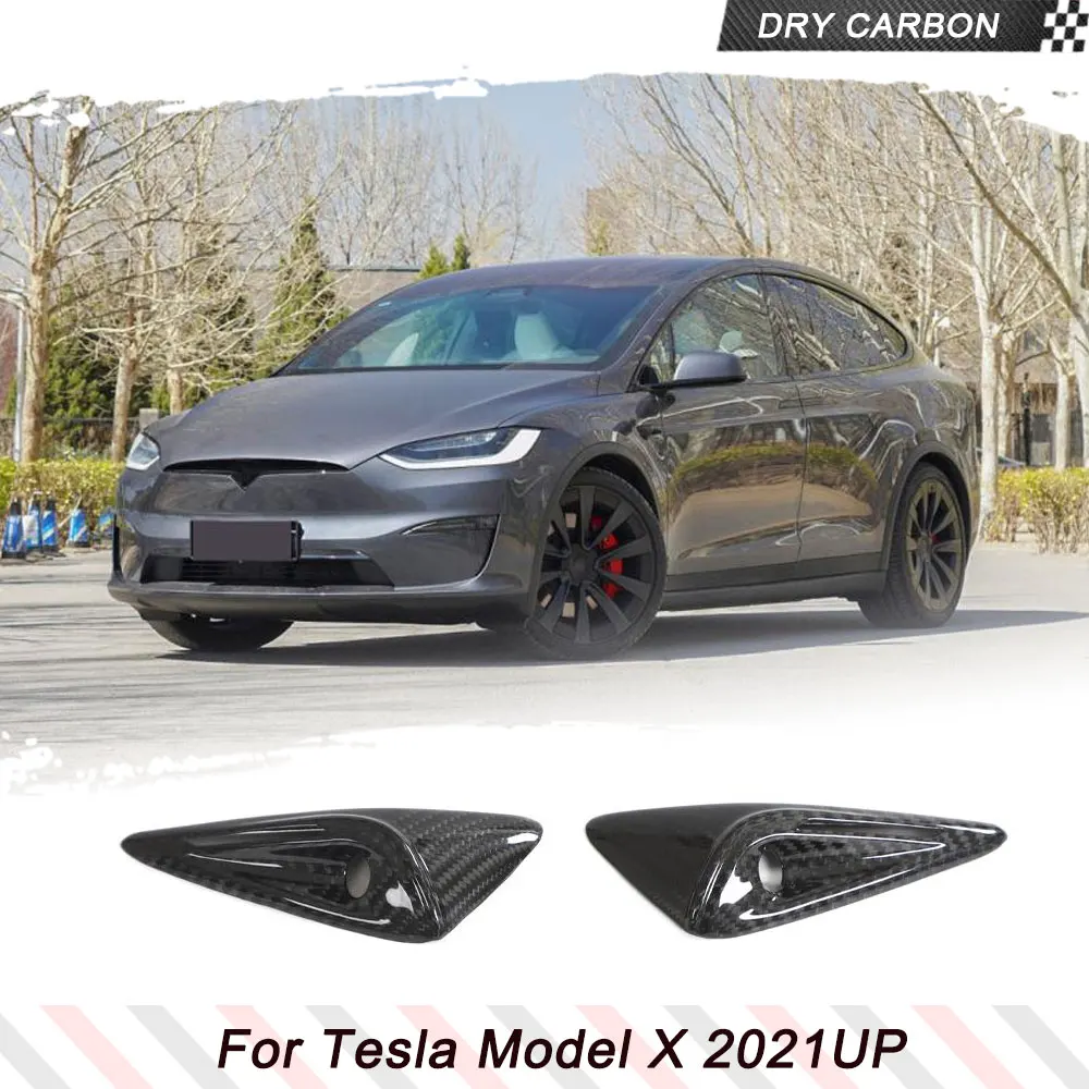 

Fits Tesla Model X 2021-2023 DRY Carbon Side Fender Camera Turn Signal Cover Side Splitters Car Kits Real Carbon 2PCS/Set