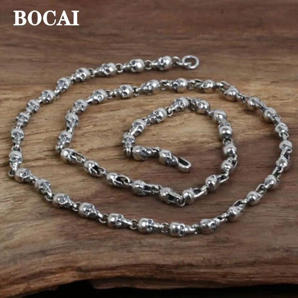 BOCAI New Arrival Skull with Chain 100% 925 Sterling Silver Man Necklace Pendant for Women and Men Fine Jewelry Accessories