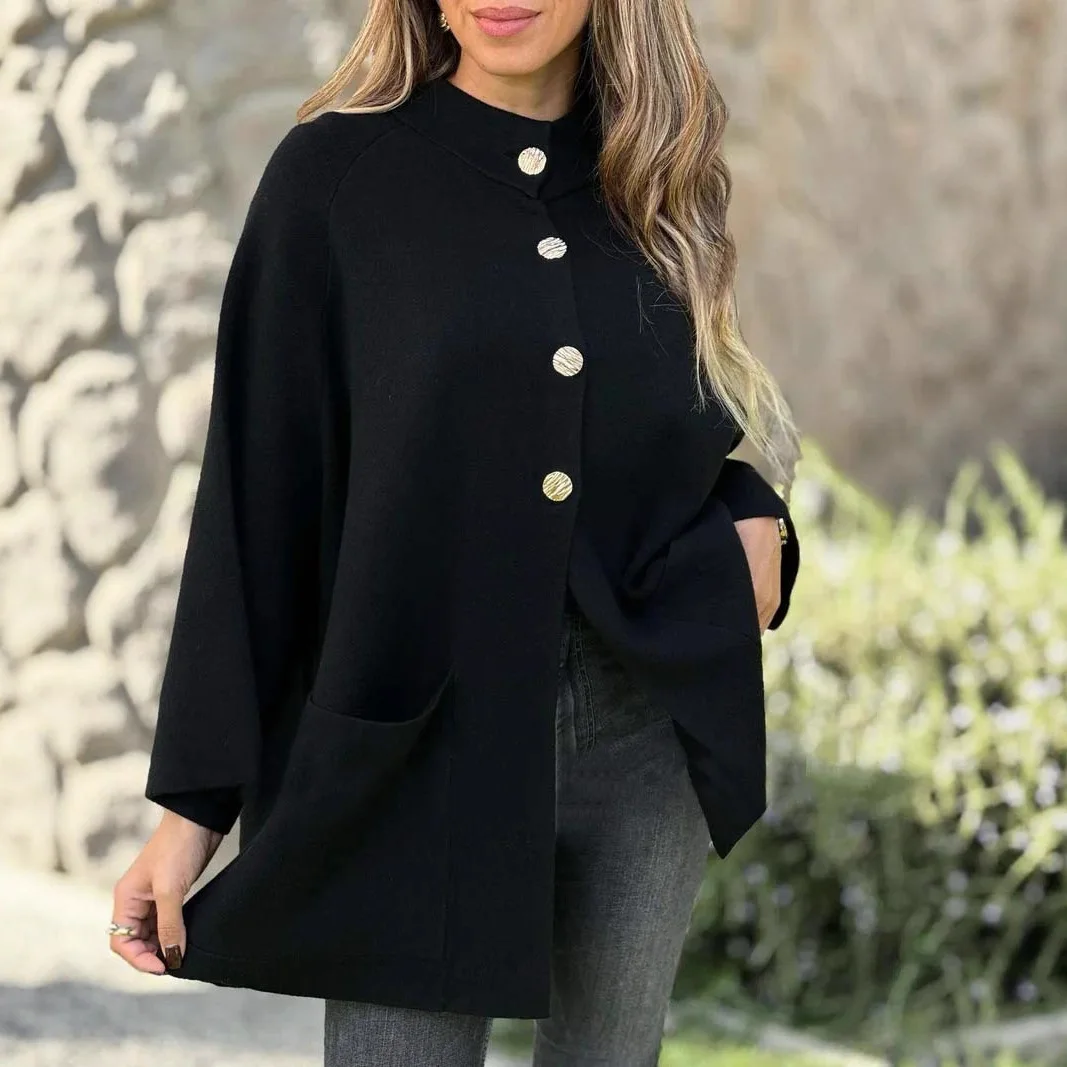 Women's New Fashion Solid Color Stand Collar Woolen Coat Long Single-breasted Loose Slim Fit Versatile Office Commute Outerwear