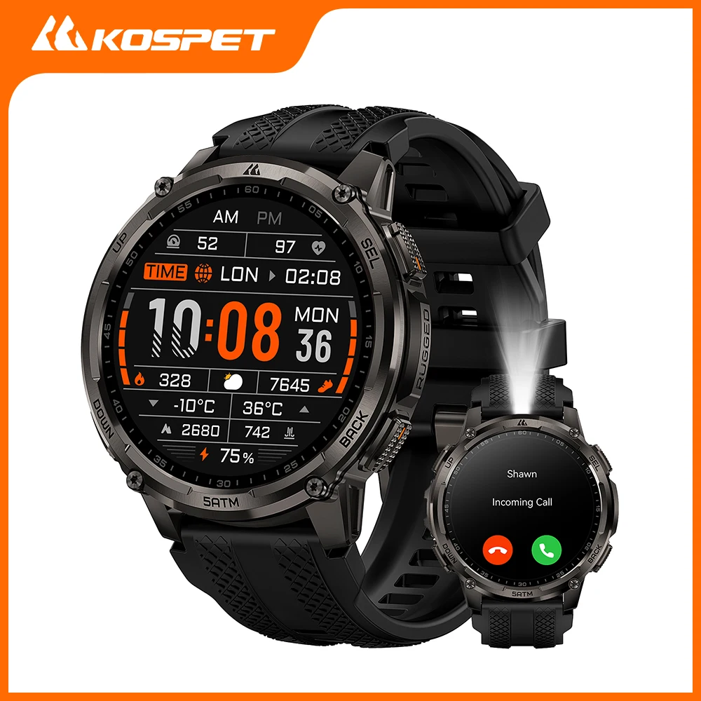 Смарт-часы KOSPET TANK T4C для мужчин: тактические уличные часы с рацией и GPS, военный уровень прочности, водонепроницаемость 5ATM