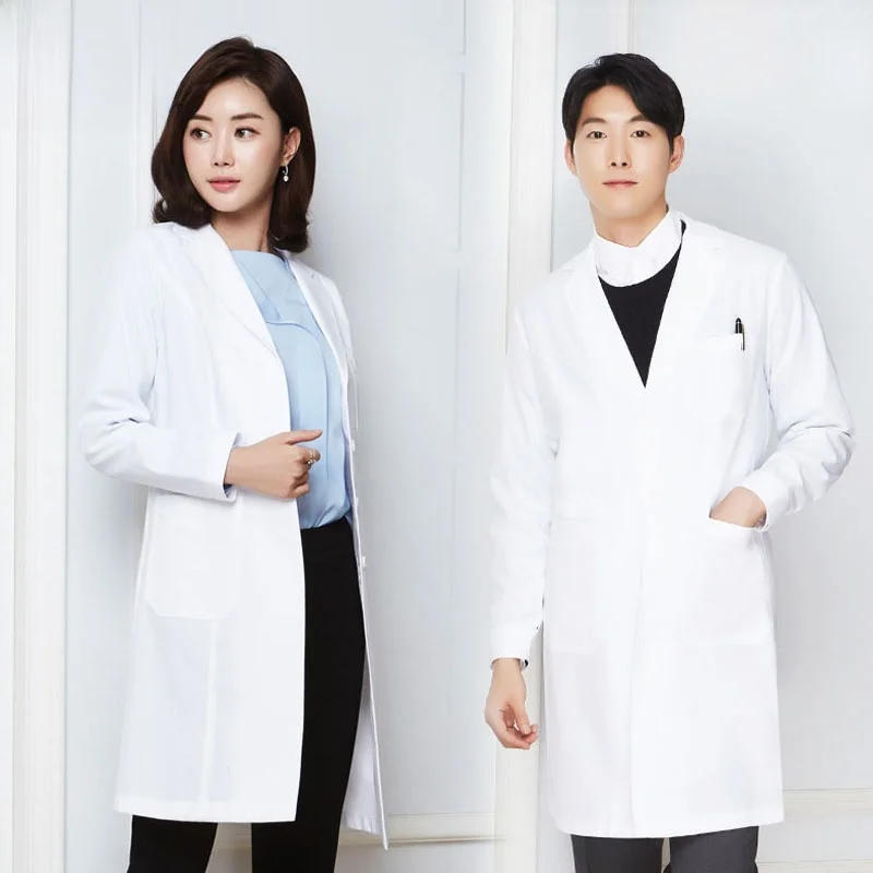 

Spring Summer Korean Style Medical Beauty Mens Womens Doctors Long Lab Coat Pet Hospital Work Uniforms Female Model