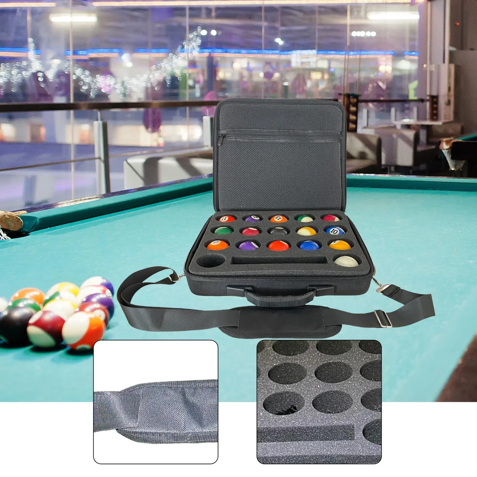 Pool Balls Carrying Case with Carry Handle Comfort Shoulder Strap Securely Travel Holder for 1 Set of Billiard Balls Storage Bag