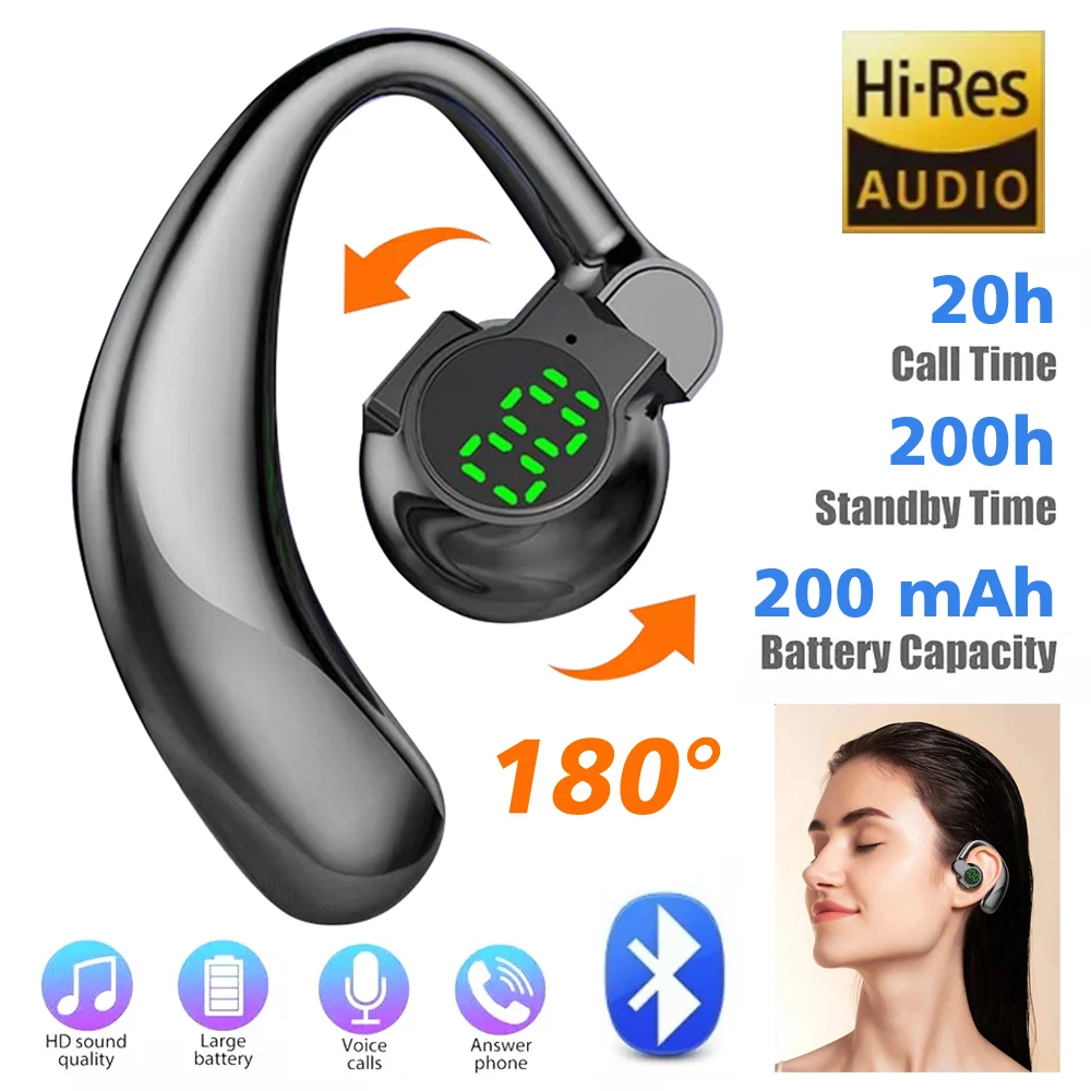 Wireless Headphones Bluetooth 5.4 Ear Hook Earphones with Microphone Handsfree HD Call Noise Cancelling Headset for Driving image 4