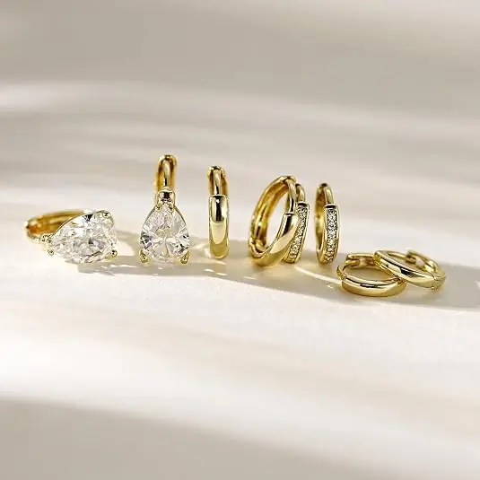 Gold Hoop Earrings Set for Women 4Pcs Statement CZ Cartilage Huggie Earring Stack Surgical Steel Hypoallergenic