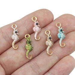 New Fashion 8Pcs Cute Sea Horse Enamel Charms Bracelet/Necklace/Earrings Pendant For Women DIY Jewelry Making Wholesale Gifts