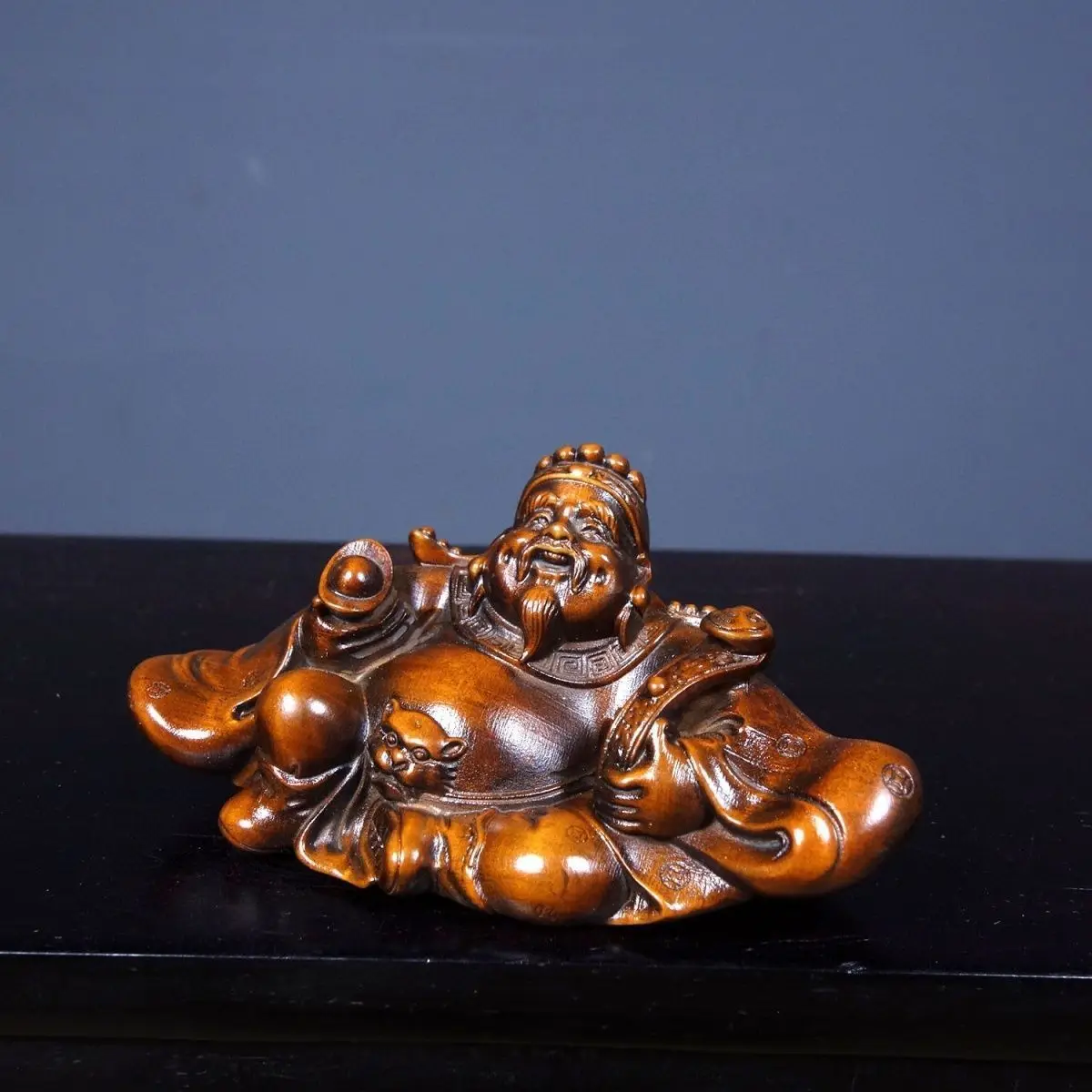 Hand Carved Wood getting rich god of wealth Statue Figurine Desktop Ornaments Home Decoration Crafts Tea Pet Decor
