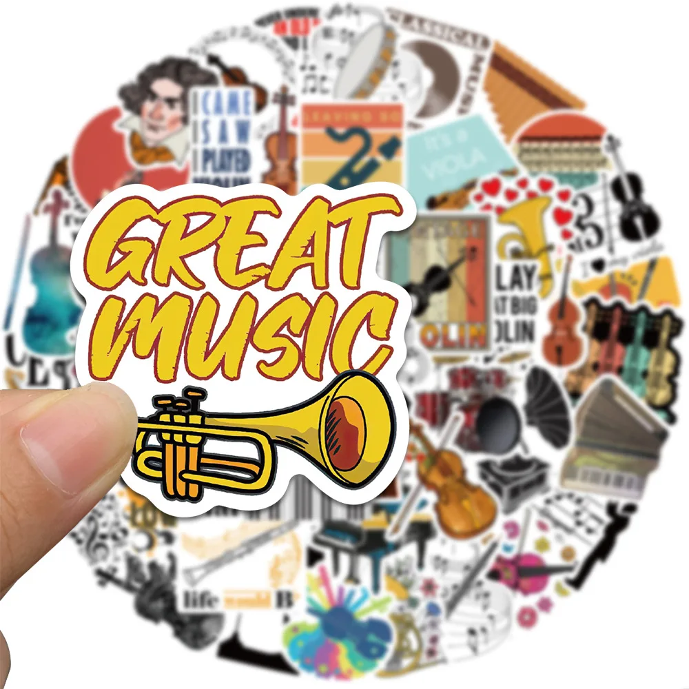 52PCS Musical Instrument Orchestra Music Cartoon Graffiti Stickers Guitar Refrigerator Luggage Kid Classic Toy Sticker Decals