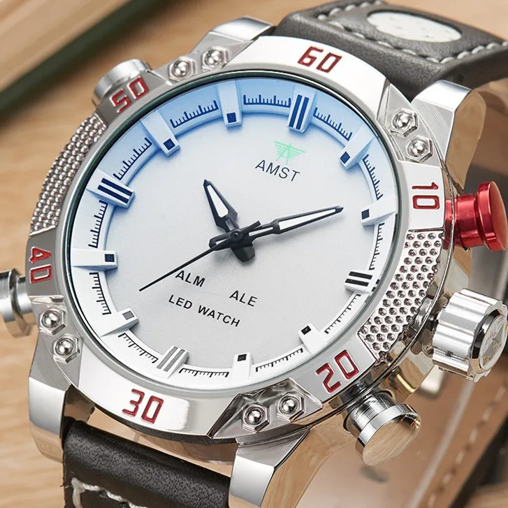 ساعة رقمية رياضية كبيرة الوجه للرجال، ساعة مزدوجة العرض مقاومة للماء للاستخدام اليومي مع وظائف ثلاثية العيون وستة أيدي #1